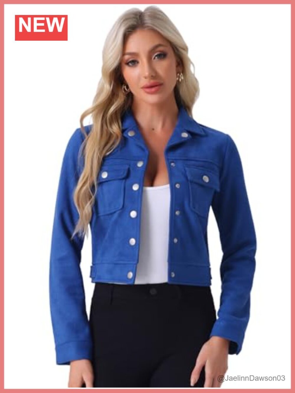 Faux Suede Cropped Jacket Button Down Snap Notched Collar Casual